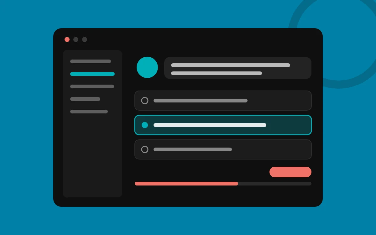 Illustration of an eLearning screen with a scenario question and answer options